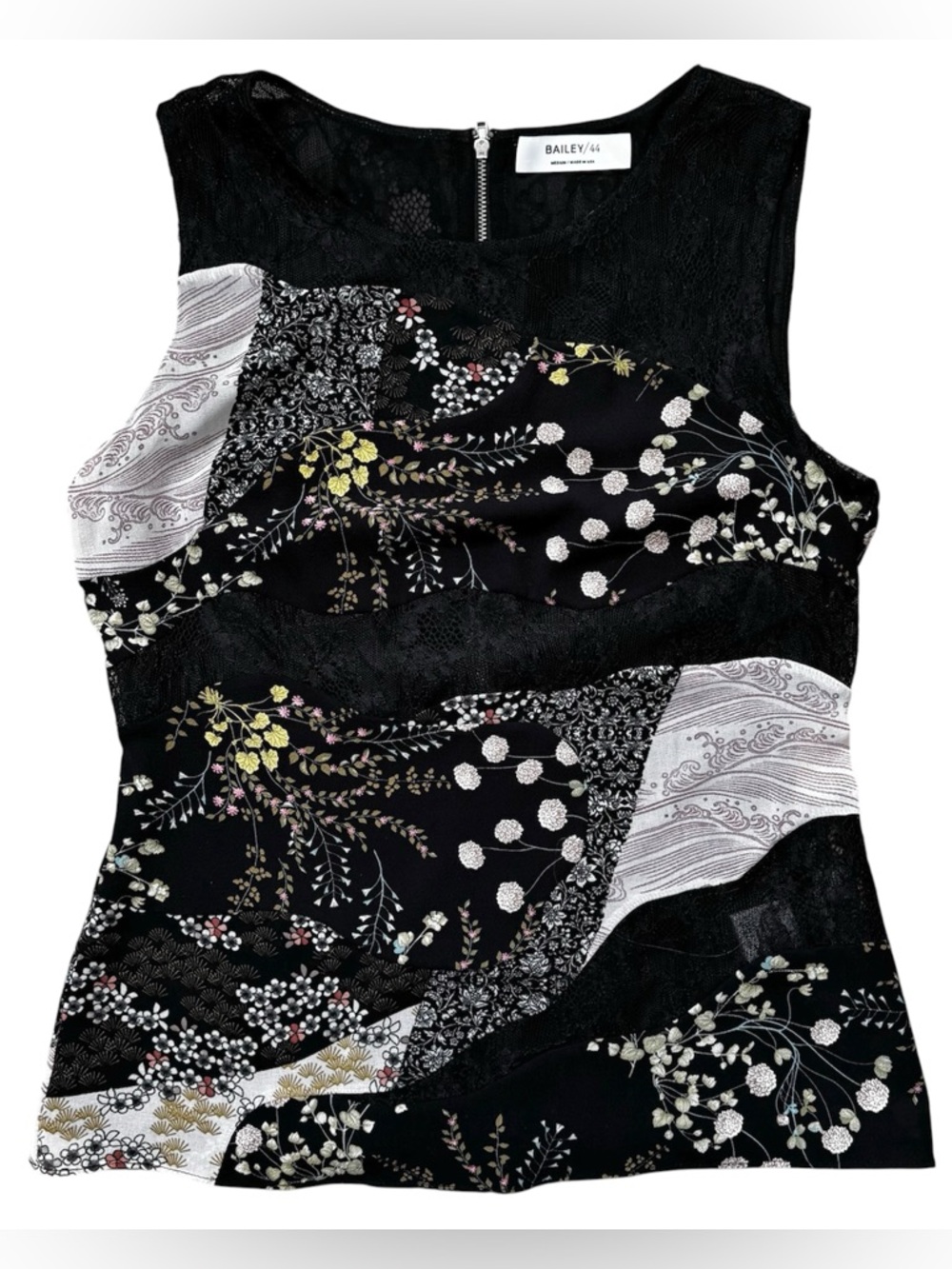 Black Floral Patchwork Lace Shell Tank Top